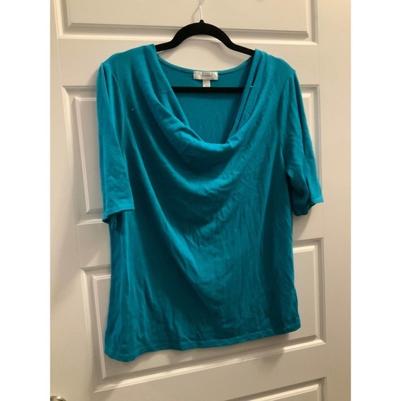 dressbarn Tops - 🌻 DressBarn XL teal blue stretch drape neck knit top​​
